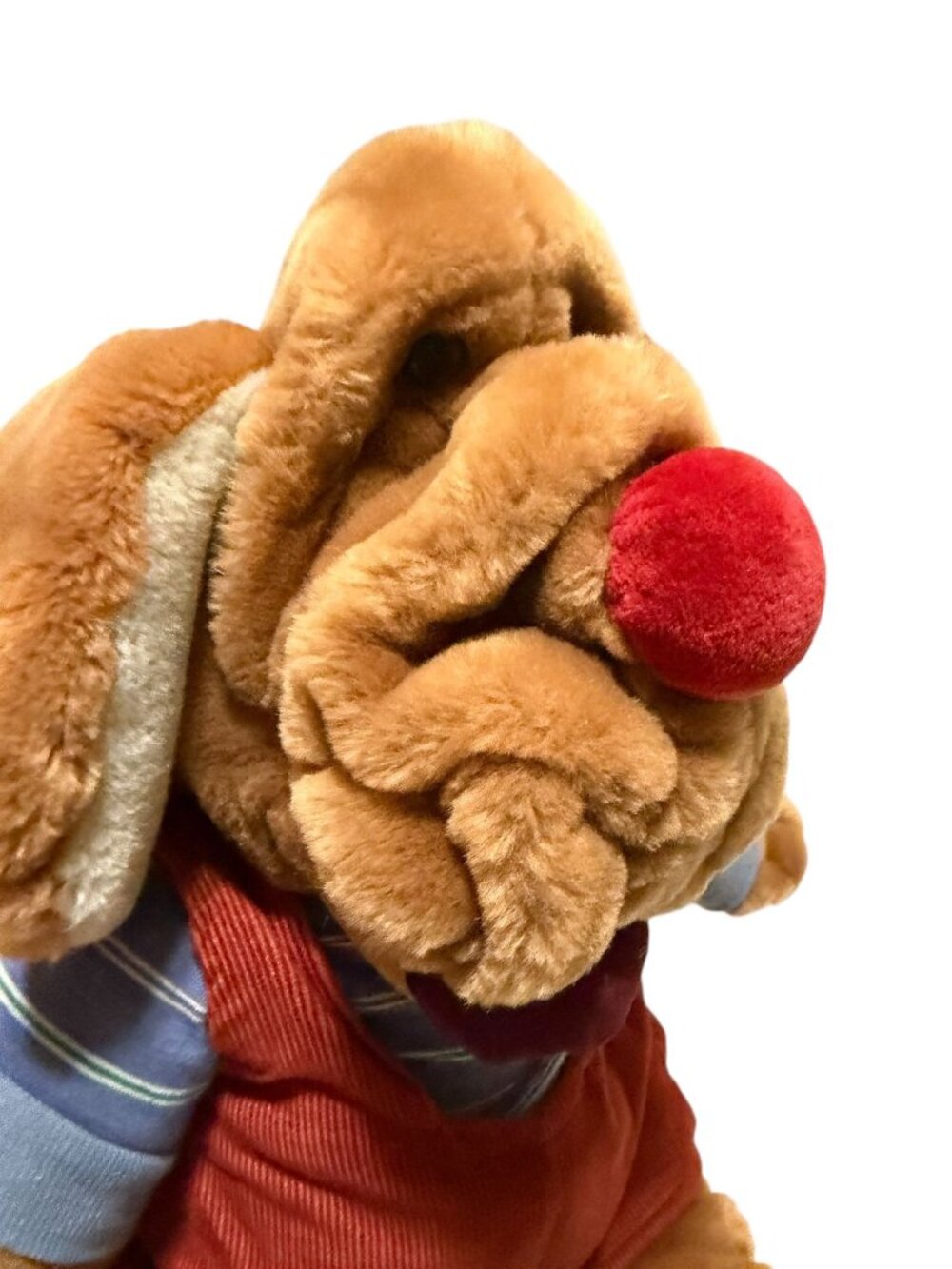Wrinkles Plush Puppet Dogs Pair Overalls 80s Tan Brown Pretend Play - Picture 8 of 16